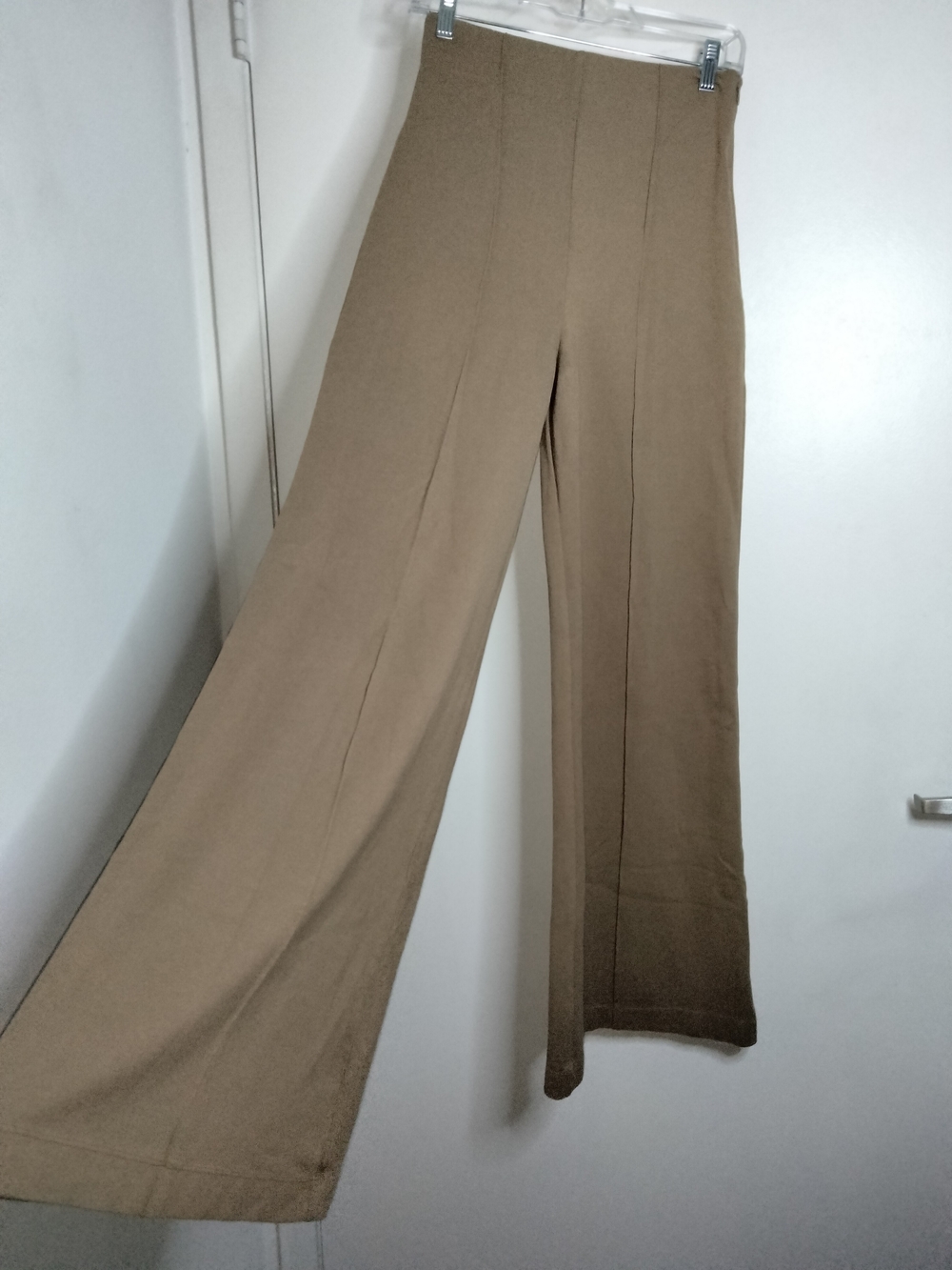Quince -M- Tan Ponte Stretch Wide Leg Flare High-Waist Casual Workwear Pants